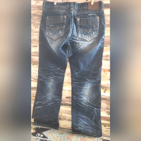 AFFLICTION Flapover BLAKE Black Premium Distressed Patches Y2k Denim Jeans 36 EC - Picture 8 of 16